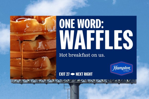 billboard for a hotel including a picture of waffles