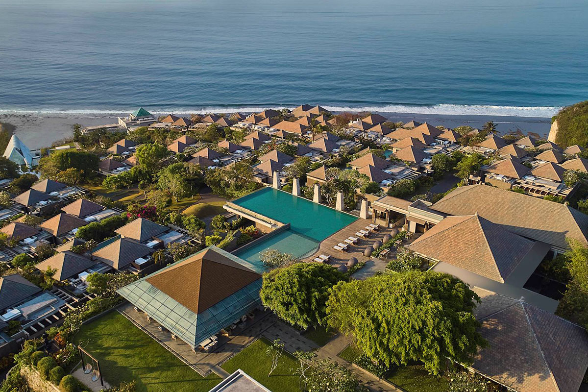 aerial view of a seaside resort