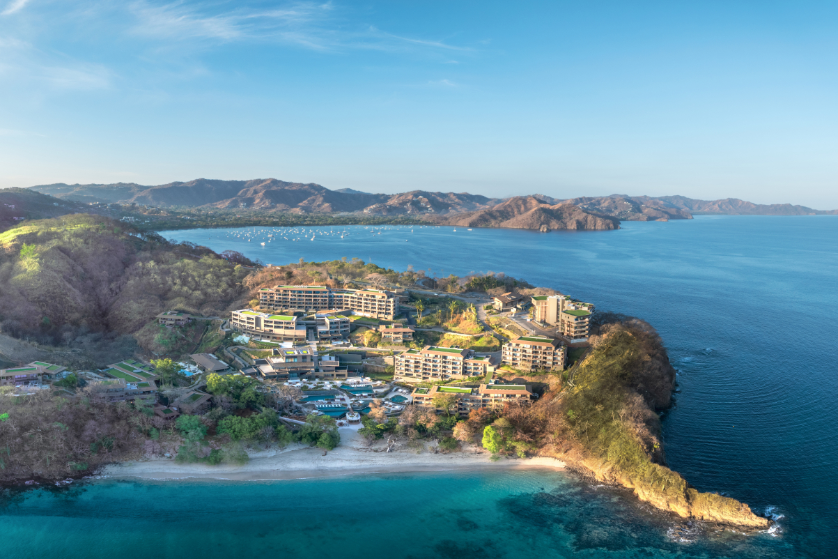 aerial view of a resort in Costa Rica with beautiful water and beaches